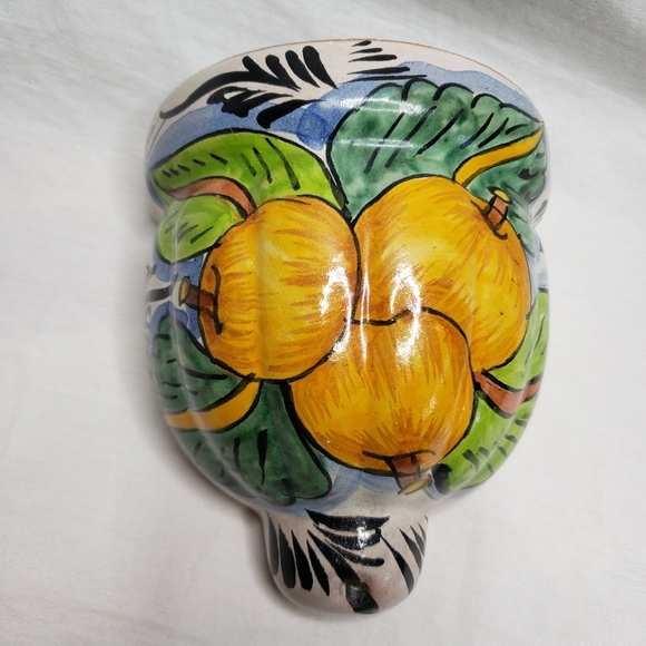 Hand Crafted Other - Mexican Glazed Clay Wall Pocket Oranges Plant Drainage Holes